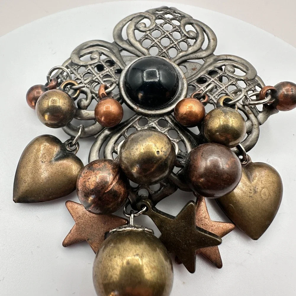 Vintage Y2K Beaded Floral Dangle Brooch Pin Boho Women's Jewelry